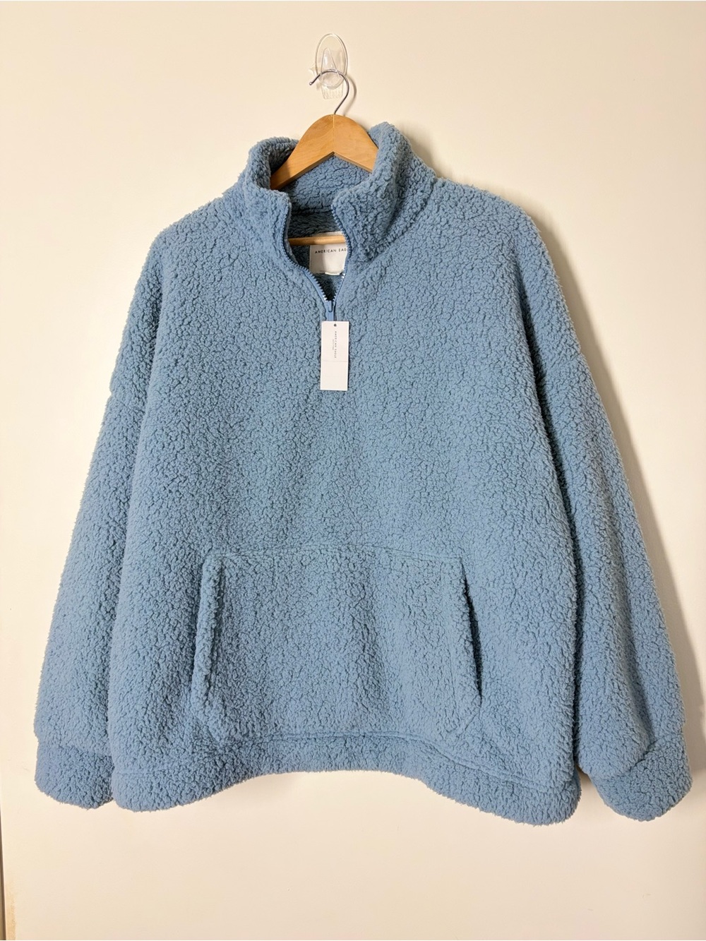 NWT American Eagle Baby Blue Sherpa Fleece Quarter Zip Pullover Jacket